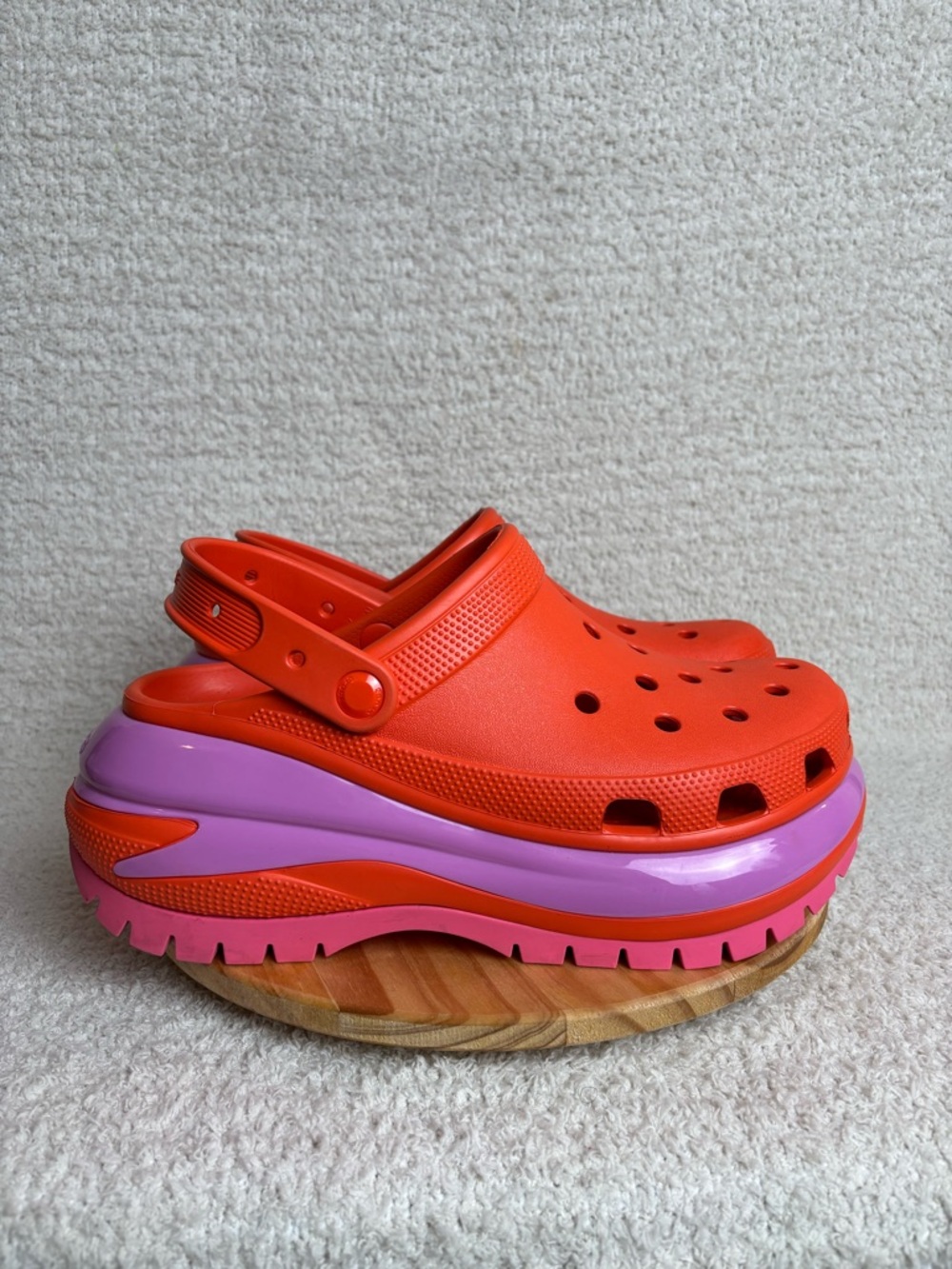 Crocs Mega Crush Clogs in Red and Purple M9 W11 Elevated Platform Slip On Shoe